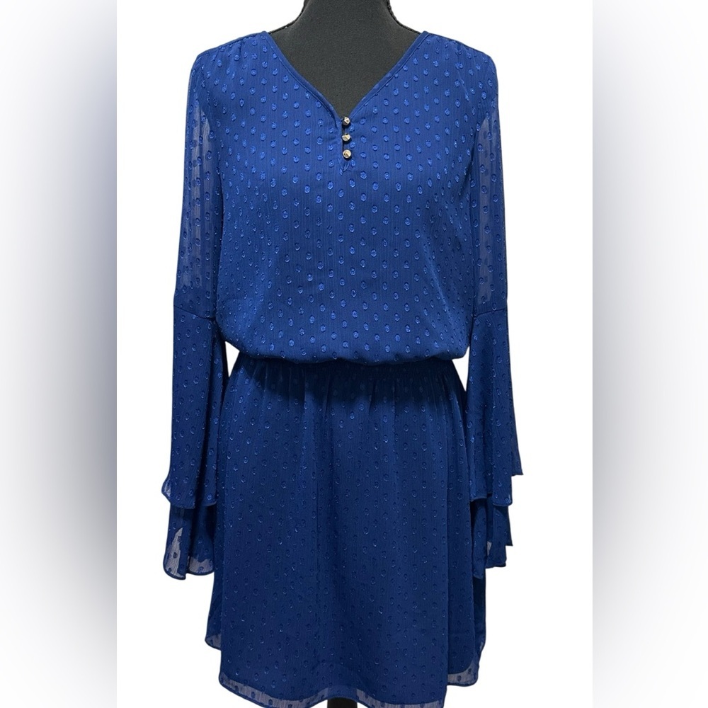 White House Black Market Textured Royal Blue Long Sleeve Midi Dress
